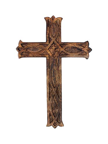 Ajuny Holzwandkreuz zum Aufhängen, keltische Handschnitzereien, religiöse Heimdekoration, Größe 25,4 x 15,2 cm von Ajuny