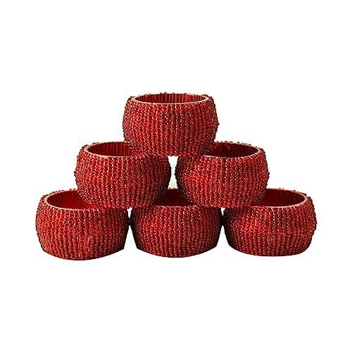 Ajuny handgefertigte Perlen-Serviettenringe, rote runde dekorative 1,5" Serviettenhalter - Set mit 6 Stück - für Tischdekoration, Abendessen, Hochzeitsfeiern, Esspartys, Tischdekoration von Ajuny