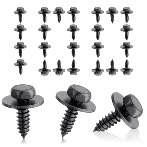 Akamino Selbstschneidende M6-Sechskantschrauben, 5,5–6 mm x 19 mm, selbstbohrende Schrauben mit Dichtung, schwarze Edelstahl-Sechskantschrauben mit Unterlegscheiben für Metall, Karosserie, Kotflügel von Akamino