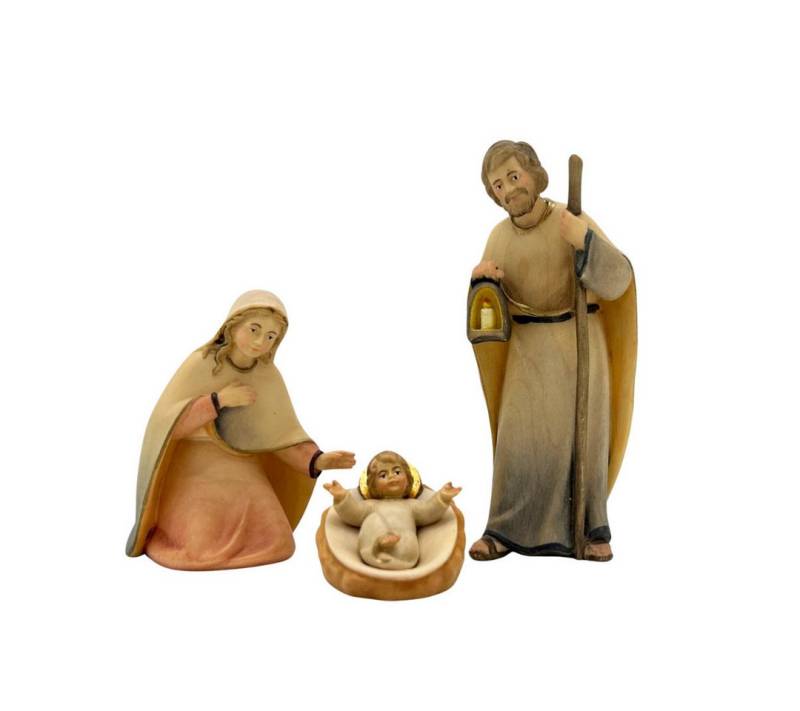Akantus Krippe Licht Krippenfiguren aus Holz: Heilige Familie, Holzgeschnitzt, handbemalt von Akantus