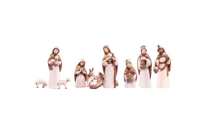 Akantus Krippe Moderne Krippenfiguren aus Holz: 11-teiliges Set (gebeizt), holzgeschnitzt, handbemalt, Ahornholz, Made in Südtirol von Akantus