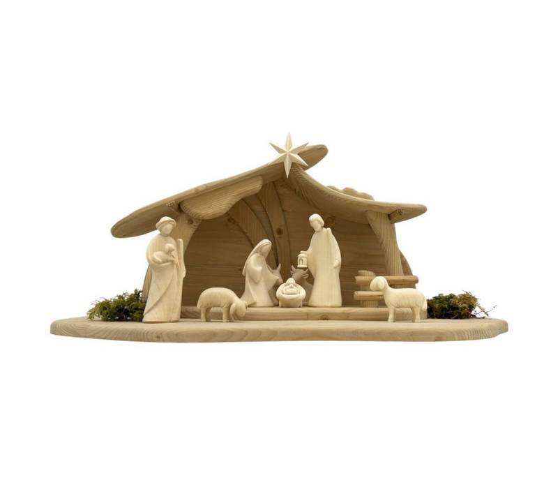 Akantus Krippe Weihnachtskrippe aus Holz: 8-teiliges Figuren Set (bemalt) mit Stall, holzgeschnitzt, Ahornholz, Made in Südtirol von Akantus