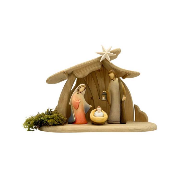 Akantus Krippe Weihnachtskrippe aus Holz: Hl. Familie (bemalt) mit Familienstall, holzgeschnitzt, handbemalt, Ahornholz, Made in Südtirol von Akantus