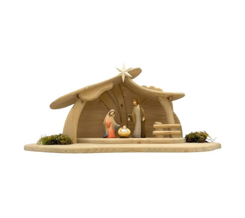 Akantus Krippe Weihnachtskrippe aus Holz: Hl. Familie (bemalt) mit Krippenstall, holzgeschnitzt, handbemalt, Ahornholz, Made in Südtirol von Akantus
