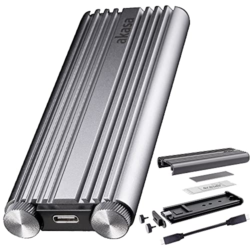 Akasa M.2 PCIe NVMe SSD auf USB 3.2 Gen 2x2 Aluminiumgehäuse | 20 Gbit/s Übertragungsrate | werkzeugloses externes SSD-Gehäuse | Space Grey | inklusive Tragetasche und Wärmepad | AK-ENU3M2-07 von Akasa