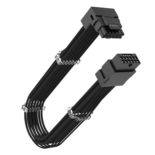 Akasa 90 Degree 12VHPWR Cable 12+4 Pin to 12+4 Pin Male to Female, 16AWG, 30cm (Black), Maximum 600W, ATX 3.0 PSU, Compatible with RTX 4090 4080 4070Ti 3090Ti Graphics Card, AK-CBPW32-30BK von Akasa
