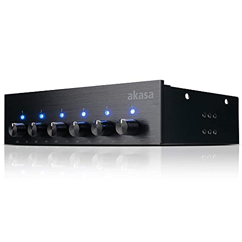 Akasa AK-FC-08KV2 AK-FC-08BKV2 PC Lueftersteuerung 13,32cm (5.25 Zoll) Anzahl Kanaele: 6 inkl. LED-Beleuchtung von Akasa