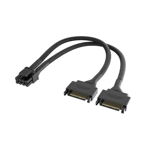Akasa Dual SATA to 8-Pin CPU Power Adapter Cable, CPU 8 Pin Splitter (4+4), 18 AWG, EPS Converter Adapter Extension Sleeved Cable, Convert 2 SATA CPU to Motherboard 8Pins, 15cm, Black, AK-CBPW33-15 von Akasa