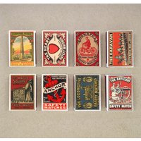 8Er Set Matchbox Mit Verschiedenen Designs Made in Sweden Vintage Style Druck Alte Streichhölzer Streichholzhalter von AkasiaCrafts