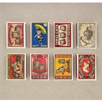 8Er Set Matchbox Verschiedene Katzen Design Vintage-Stil Druck Alte Streichhölzer Streichholzhalter von AkasiaCrafts