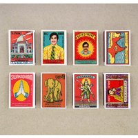 Satz Von 8 Matchbox Verschiedenen Design Aus Indien Vintage-Stil Set 2 Druck Alte Streichhölzer Streichholzhalter von AkasiaCrafts