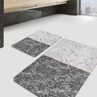 2Er-Set Badematte Mit Marmormuster, Rutschfeste Badezimmerdekoration, Grau-Goldener Badteppich, Rechteckige Küchen-Bodenmatte, Abstraktes Zuhause von AkasiaHomeDesign