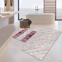 2Er Set Marmor Muster Badematte|Rutschfestes Badezimmer Dekor|Lila Grau Gold Badteppich|Küchen Bodenmatte|Abstraktes Zuhause, Dusche Eingang Teppich von AkasiaHomeDesign