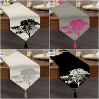 Baum Silhouette Tischläufer|Hochwertiger Dreieck Esstisch Läufer|Sommer Trend Tischplatte|Bauernhaus Tischdecke|Floral Quaste Läufer von AkasiaHomeDesign
