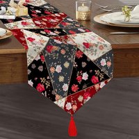 Floraler Tischläufer|Hochwertiger Dreieck Esstisch Läufer|Sommer Trend Tischplatte|Bauernhaus Tischplatte|Blumen Auf Muster Quaste Läufer von AkasiaHomeDesign