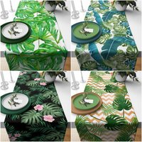 Grüne Pflanzen Tischläufer|Sommer Trend Tischplatte|Florale Wohnkultur|Blümchen Blätter Tischdecke|Dekorativer Tischläufer|Blätter Auf von AkasiaHomeDesign