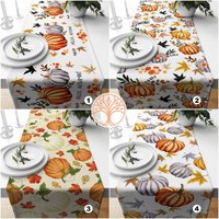 Herbst Trend Tischläufer|Orange Und Grau Kürbis Tischläufer|Hallo Wohnkultur|Bauernhaus Tischplatte|Einweihungsparty Tischläufer von AkasiaHomeDesign