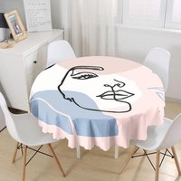 Onegezeichnete Tischdecke|Frauen Gesicht Print Runde Tischwäsche|Bauernhaus Küche Dekor|Dekorative Abstrakte Tischplatte|Moderner Stil Kreis von AkasiaHomeDesign