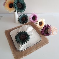 Sonnenblume Serviettenring|Bunter Blumen Serviettenhalter|Bauernhaus Smaragd Küchentisch Dekor|Sommerhochzeit Tischplatte|Frühlings Tischlandschaft von AkasiaHomeDesign
