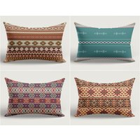 Teppich Design Kissenbezug|Ziegelsteinfarbe Südwestern Kissenbezug|Lendenkissenbezug Mit Rechteckigem Aztekendruck von AkasiaHomeDesign