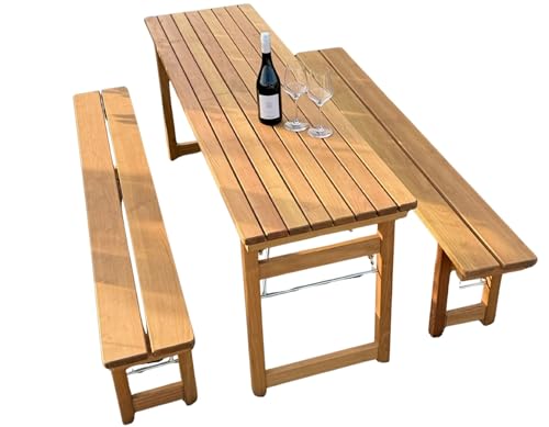 Akaterra Hochwertige Luxus Bierzeltgarnitur aus Robinienholz, Gartenmöbel-Set mit Tisch und Bänken, Handgefertigt, Wetterfest von Akaterra