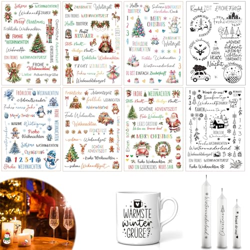 8pcs Rub On Aufkleber Weihnachten, Aufkleber Für Keraflott Weihnachten, Raysin Transferfolie Weihnachten, Weihnachten Rub On Sticker, Rub-on Sticker Weihnachten, Diy Deko Rub On Folie Aufkleber von Akayoo