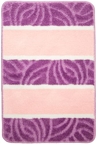 Badteppich Badematte Modisches Farbmuster Zweistufig weich Angenehm rutschhemmend Radblätter AKCILA Streifen gummiert Latex (50x80cm, Murcia pink) von Akcila