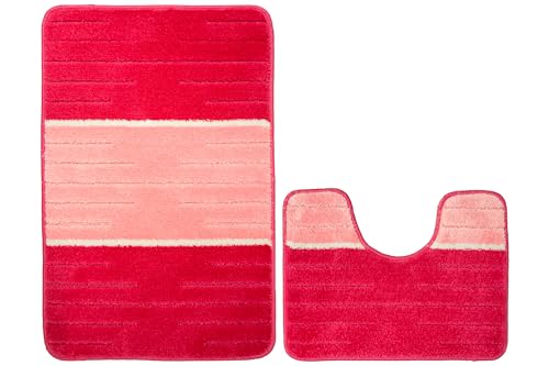 Badteppich COMO Badematte Modisches Muster Zwei Ebenen weich Angenehm rutschhemmend Linien geometrisches Muster AKCILA (pink, 50x80 + 40x50cm) von Akcila