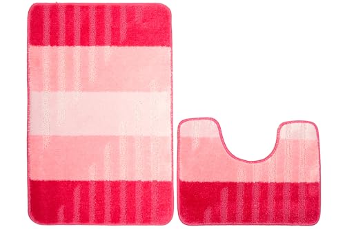 Badteppiche VIC Badematte Modisches Muster bunt zwei Ebenen weich Angenehm rutschfest Striche AKCILA Streifen gummiert Latex (pink, 50x80 + 40x50cm) von Akcila