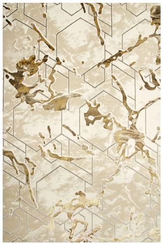 Wohnzimmerteppich elegant mit kurzen Borsten Wabenwaben beige braun gold modisch (120x170cm) von Akcila