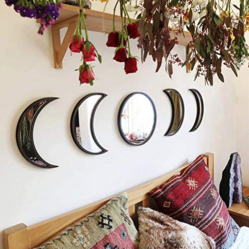 5 Stück Mondphase Wandspiegel Acryl Mondphasenuhr Spiegel Mondphasen Wanddeko Bohemian Wanddekoration für Schlafzimmer, Wohnzimmer, Esszimmer, Büro von Akemaio