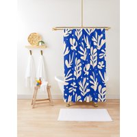 Blauer Duschvorhang Boho Mid-Century Abstrakte Muster Matisse Umweltfreundliches Wasserdichtes Abstraktes Dekor Mit Haken Enthalten von Akesem