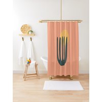 Duschvorhang Boho Mid-Century Abstrakte Muster Kaktus Trendy Umweltfreundliches Wasserdichtes Abstraktes Dekor Mit Haken Enthalten von Akesem