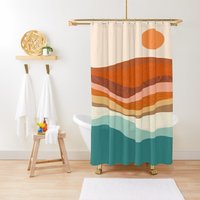 Duschvorhang Boho Mid-Century Sunset Abstrakte Muster Trendy Umweltfreundliches Wasserdichtes Abstraktes Dekor Mit Haken Inklusive von Akesem