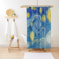 Kunst Duschvorhang. Van Gogh Sternennacht, Blauer Duschvorhang, Jugendstil, Umweltfreundliches Polyester, Eco Dekor, Wasserfest, Mit Haken von Akesem