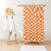 Orange Quadrate Duschvorhang, Moderner Abstrakter Umweltfreundliches Material, Wasserfest, Abstraktes Dekor, Mit Haken von Akesem