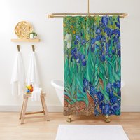 Van Gogh Duschvorhang Blaue Blumen Jugendstil Gardine Umweltfreundlich Wasserdicht Dekor Mit Haken 100% Hochwertige Polyester von Akesem