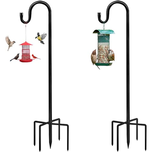 Akeydeco Vogelfutterstation, Schäferhaken für den Außenbereich, 91,4 cm, Vogelfutterspender für den Außenbereich, mit 5 Zinken, zum Aufhängen, Pflanzgefäße für den Außenbereich, 2 Stück von Akeydeco