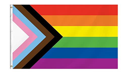 Progress Pride Regenbogen-Flagge, 90x150 cm, Progressive Pride Flagge, 100 D Polyester, Outdoor-Flagge, Bisexuelle Trans LGTBQ Community Gay Pride Banner, UV-Verblassen mit Messingösen Progress Pride Regenbogen-Flagge, 90x150 cm, Progressive Pride Flagge, 100 D Polyester, Outdoor-Flagge, Bisexuelle Trans LGTBQ Community Gay Pride Banner, UV-Verblassen mit Messingösen von Akeydeco
