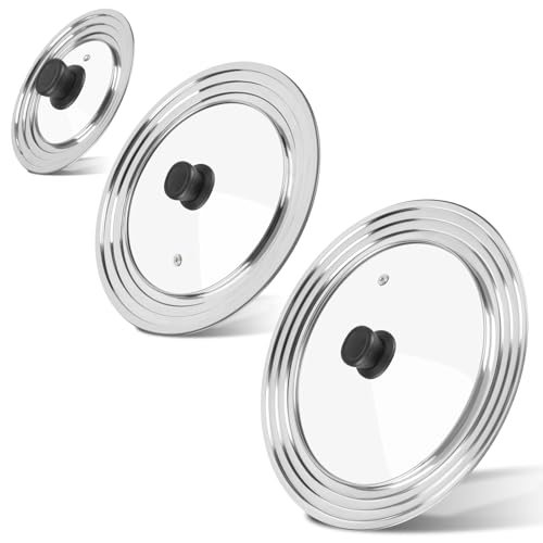 Akicderu Universaldeckel für Pfannen, Pfannendeckel Universal, Glasdeckel für Pfannen und Töpfe, Topfdeckel mit Hitzebeständigem Griff (3er Set (16/18/20 cm & 24/26/28 cm & 28/30/32 cm)) von Akicderu