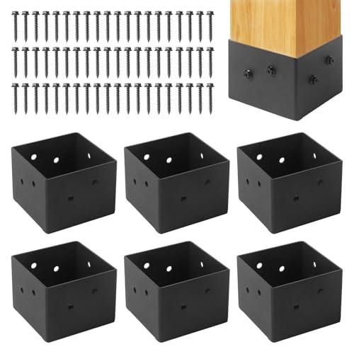 AkiiGer Pfostenträger für Beton (Innengröße 9,1 x 9,1 cm), robuste Stahlpfostenhalterungen, schwarz pulverbeschichtet, für Deckgeländer, unterstützt Pergola, Veranda, Pfostenhalter, 6 Stück von AkiiGer
