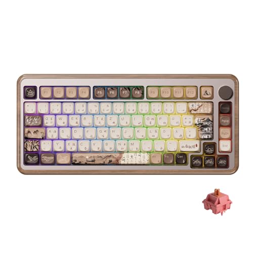 Akko MU02 VIA Gaming-Tastatur mit Walnussholzgehäuse, 75% RGB, 2,4G Wireless/Bluetooth/Kabelgebunden, Hot-Swap-fähige mechanische Tastatur, ISO-Layout (Mountain Seclusion, Palisander-Schalter) von Akko