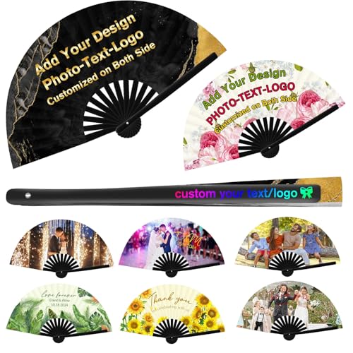 Personalisierte Faltfächer Handfächer mit Foto & Text für Hochzeit, Dance, Partys, Shows Faltbare Dekorative Faltfächer Personalisierte Geschenk für Damen Herren von Akmxem