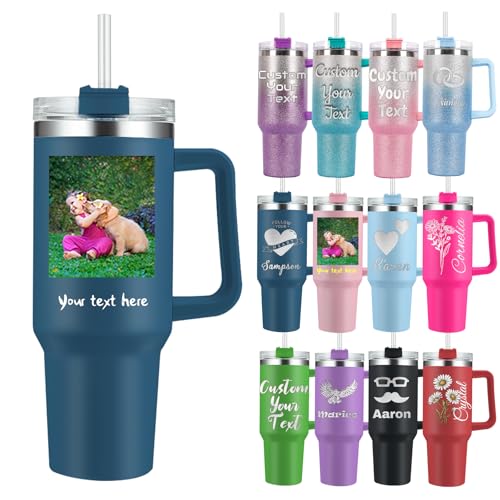 Thermobecher Personalisierter mit Henkel und Strohhalm 1200ml Becher mit Namen, Logo, Geburtsblume und Text Personalisierte Geschenke für Männer und Frauen Vatertagsgeschenk Muttertagsgeschenke von Akmxem