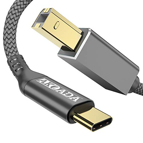 AkoaDa USB C auf USB 2.0 Typ B Kabel USB C Druckerkabel Scannerkabel Nylon Drucker Kabel Kompatibel Mit DIMI,Google Chromebook Pixel, MacBook Pro, HP Canon Printers, iPad Pro usw. (3m,Grau) von AkoaDa