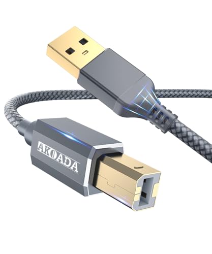 AkoaDa USB Druckerkabel 10ft, Scanner Kabel A auf B 2.0 Drucker Kabel für HP, Canon, Dell, Epson, Lexmark, Xerox, Brother, usw(Grey) von AkoaDa