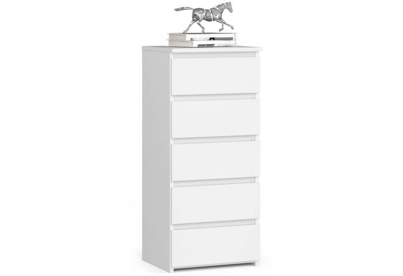 Akord Kommode Kommode Wohnzimmer 40 cm 5 Schubladen B40 x H92 x T35 cm Weiß von Akord