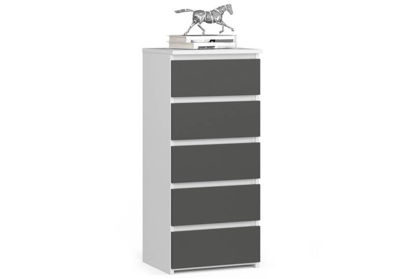 Akord Kommode Kommode Wohnzimmer 40 cm 5 Schubladen B40 x H92 x T35 cm Weiß von Akord
