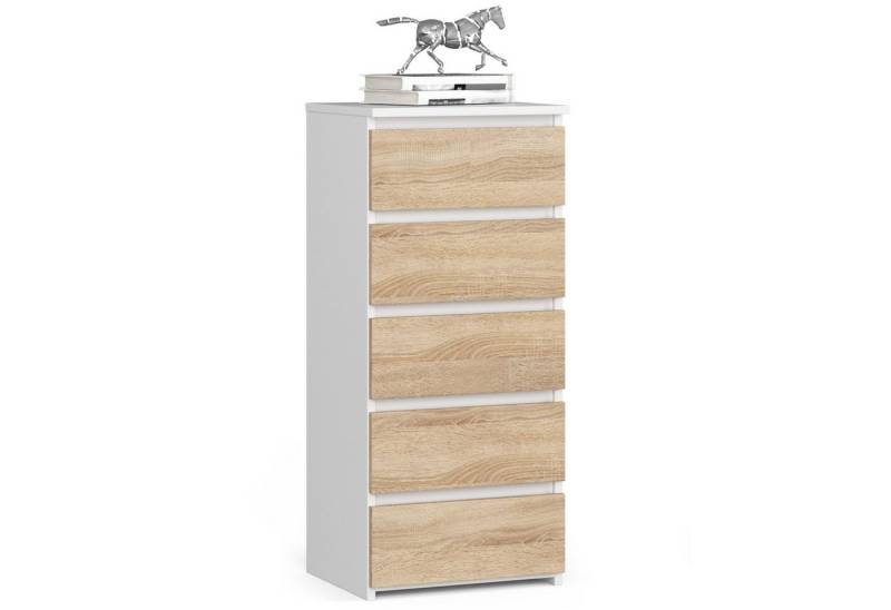 Akord Kommode Kommode Wohnzimmer 40 cm 5 Schubladen B40 x H92 x T35 cm Weiß von Akord