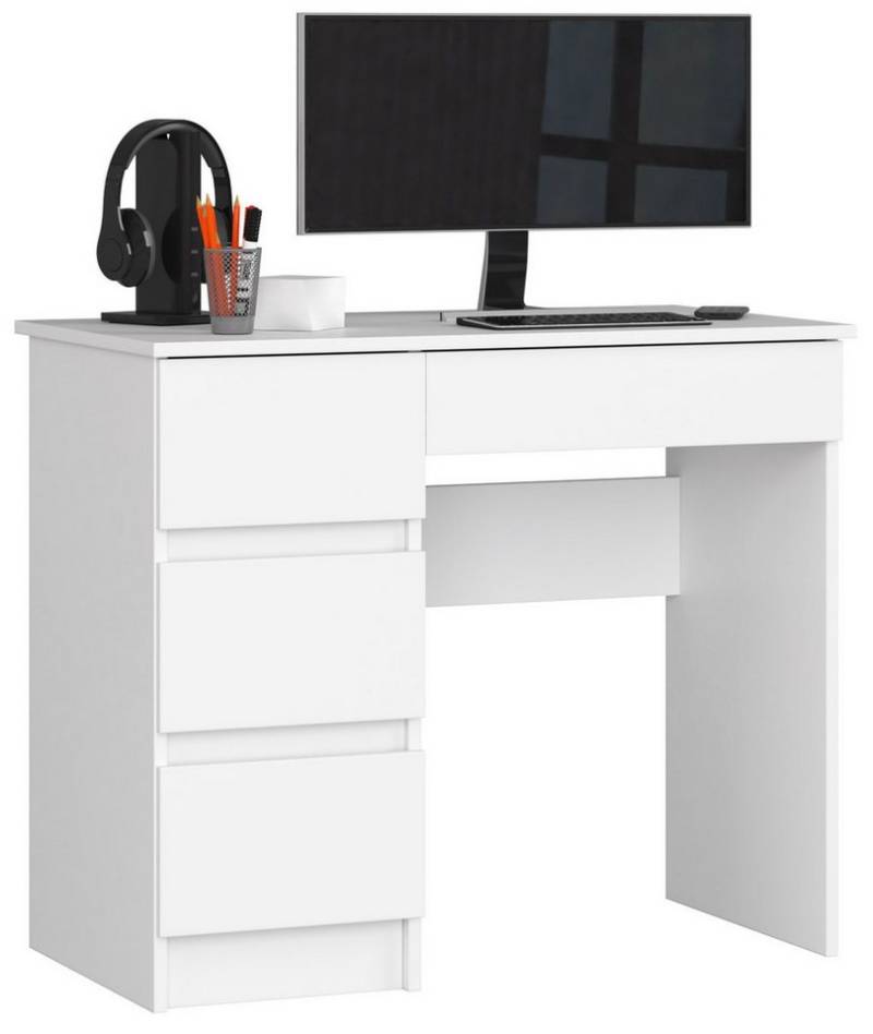 Akord Schreibtisch Schreibtisch Computertisch Büro A7 links B90 x H77 x T50 cm Weiß von Akord